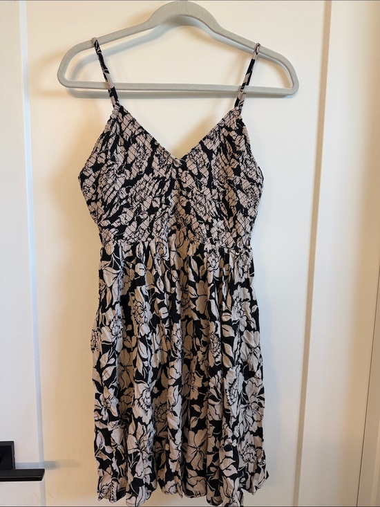 Angie Dresses & Skirts - Angie Black and Cream Floral Smocked Mini Dress
